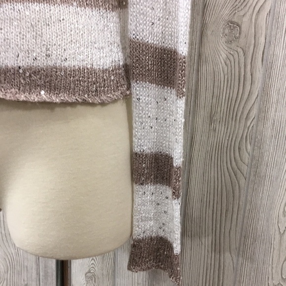 𝅺RUE21 Sequined Sweater Brown & White Striped size Small - Picture 5 of 9